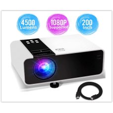 Міні-проектор 1080P HD 4500 Lux, сумісний з ТВ-тюнером, HDMI, USB, AV, DVD