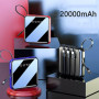 Power Bank 20000 Mah портативный мини с цифровым дисплеем 4 кабеля черный