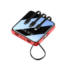 Power Bank 20000 Mah портативный мини с цифровым дисплеем 3 кабеля красный