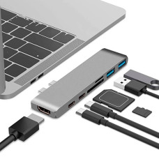 Адапрет перехідник, хаб для MacBook Space Gray 7в 1 Type-C + Type-A + HDMI 4K + MicroSD + SD