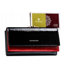 Жіночий шкіряний лакований гаманець Peterson PTN 421028-sH BL-RED чорний
